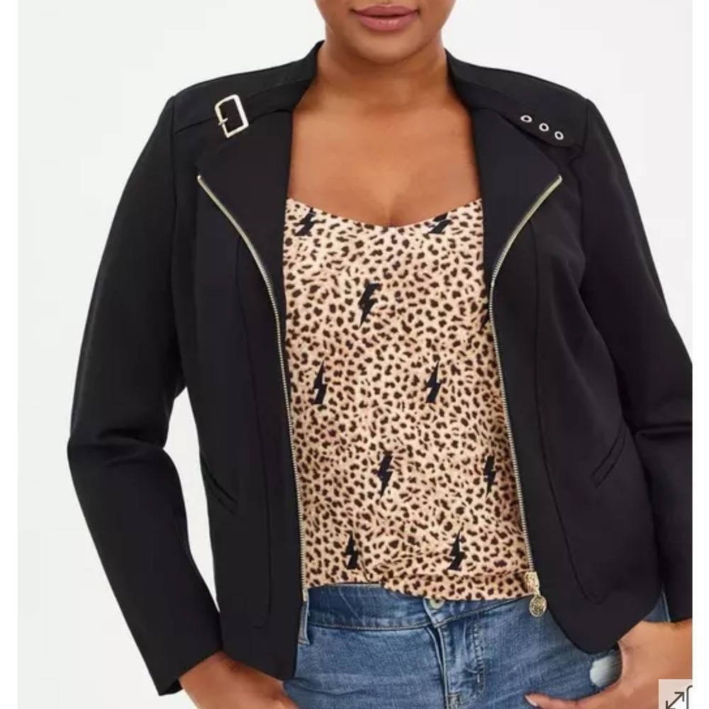 Torrid Womens Black Moto Jacket Plus‎ Size 2 Full Zip Long Sleeve Gold Accents